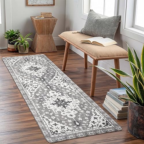 Uphome Boho Vintage Bathroom Runner Rug Gray Non-Slip Soft Bedroom Rug