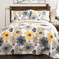 Lush Decor Leah Reversible Floral Quilt Set, 3 Piece Set, King, Yellow