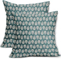 Floral Pillow Covers 20x20 Inch Set of 2 Teal Flowers Block Print