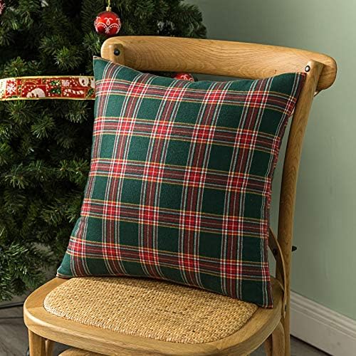 AQOTHES Christmas Plaid Decorative Throw Pillow Covers Green Red 22x22