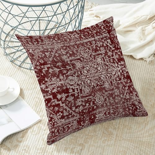 Boho Pillow Covers 18x18, Wine Red Burgundy Cream Ethnic Design