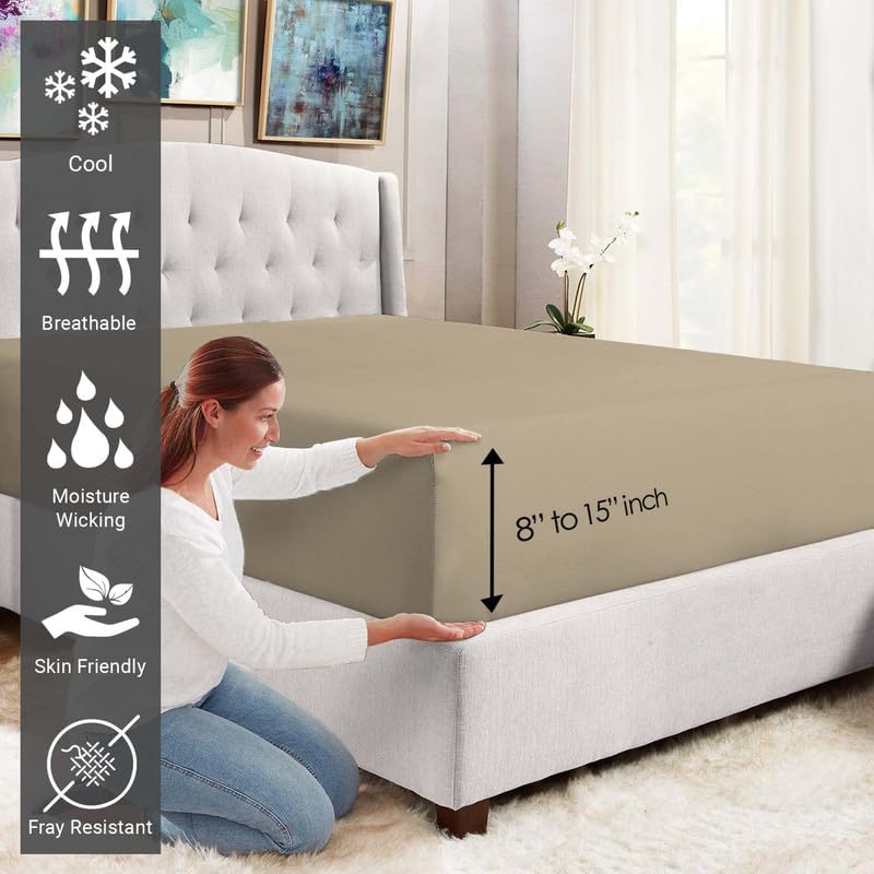 Pizuna Queen Cotton Fitted Sheet 400 Thread Count Simply Taupe