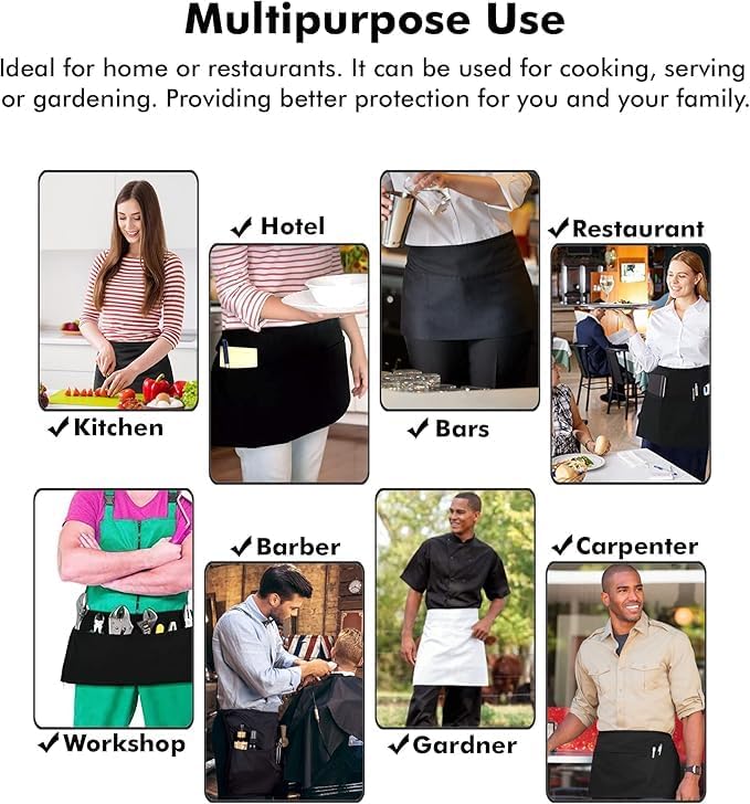 Dreamology 12 Pack Server Aprons with 3 Pockets, Black Server Apron