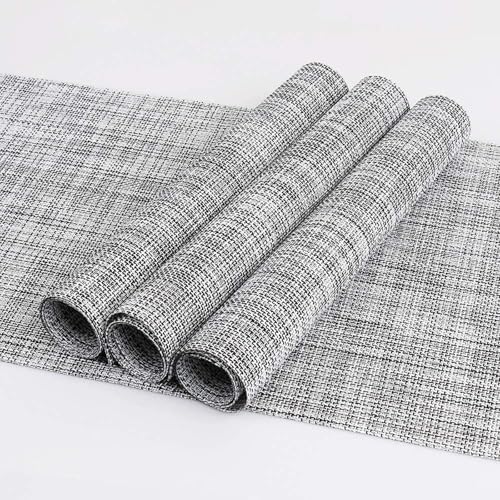 Zupro Gray Placemats Set of 4 Woven PVC 18"x12" for Indoor Outdoor