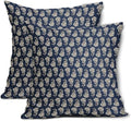 Navy Blue Floral Block Print Throw Pillow Covers 22x22 Inch Set of 2