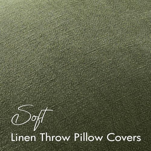 EMEMA Euro Decorative Linen Throw Pillow Covers 22x22 Inch Dark Olive