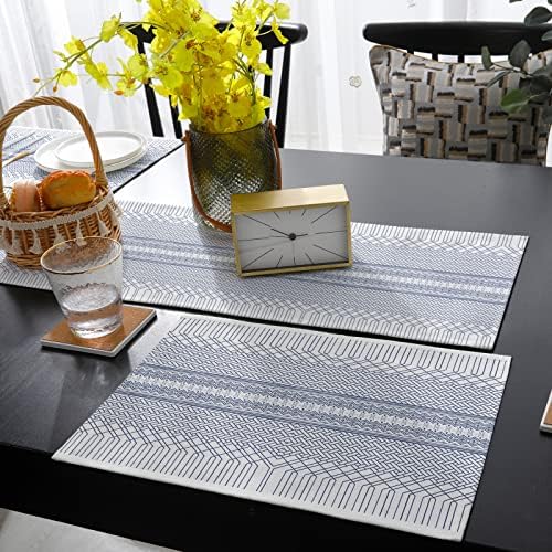 Geometric Table Mats Set of 4 With Table Runner 90 Inches Long,Cotton
