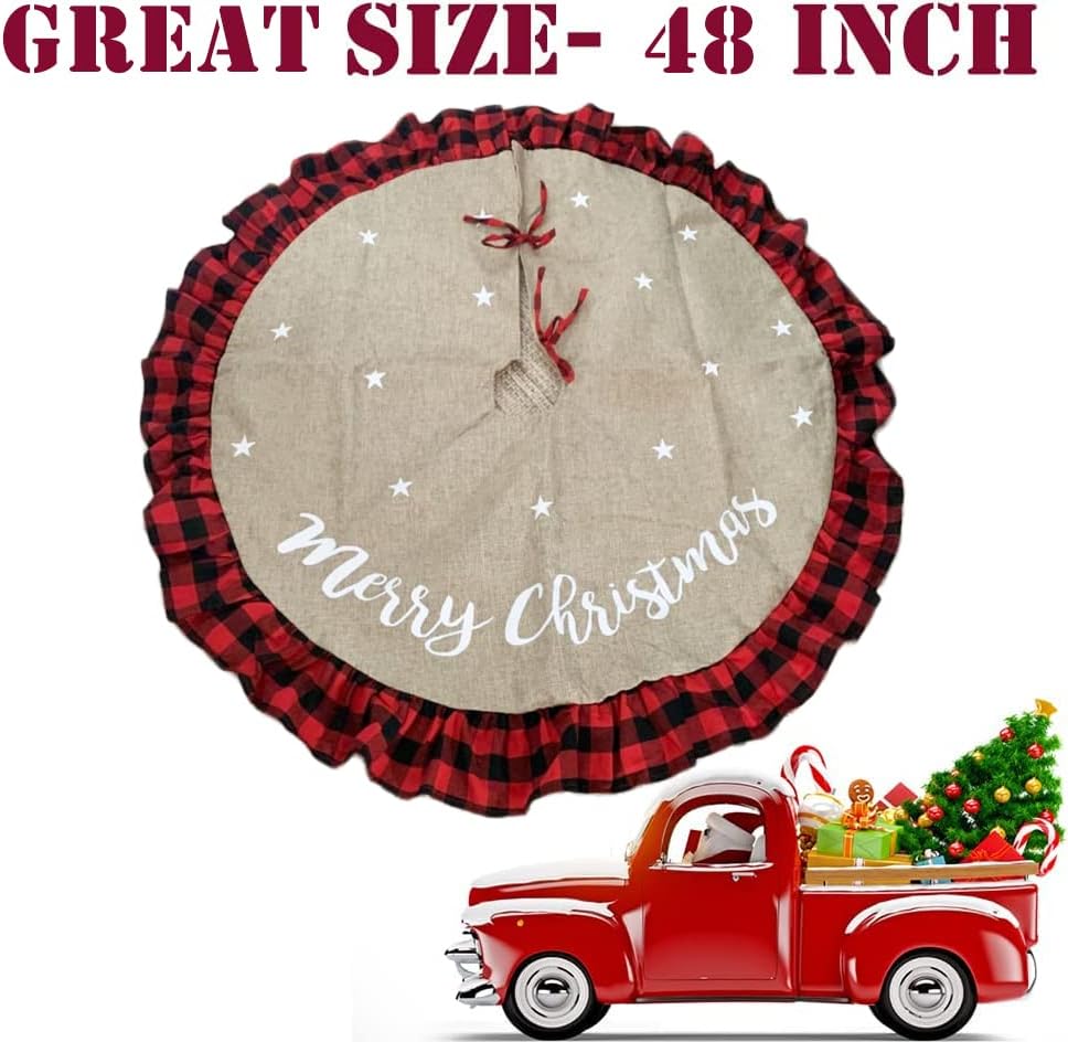 AISENO 48 Inch Red and Black Buffalo Plaid Tree Skirt