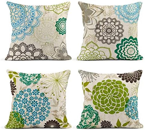 Linen Throw Pillow Covers Set of 4, 20 x 20 Inch, Floral