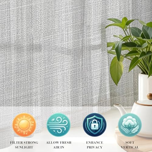 Silver Gray Solid Sheer Curtains 63 Inch Long 2 Panels, Minimalist