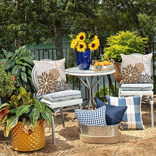 DFXSZ Brown Grey Floral Outdoor Pillow Covers 18x18 Set of 2