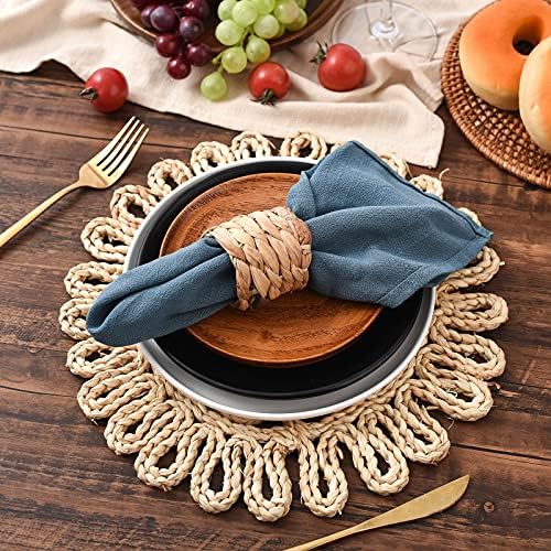 IcosaMro 12 Inch Boho Round Woven Placemats for Dining Table Set of 4