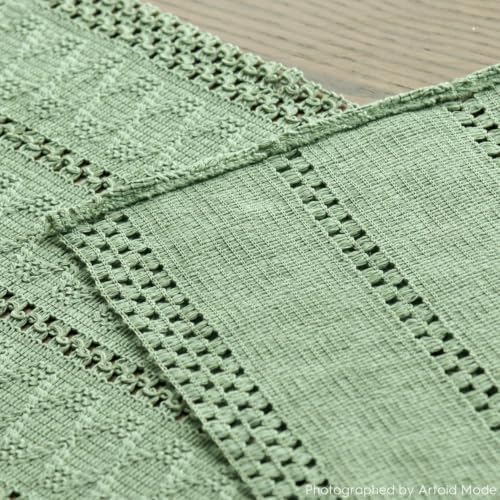 Artoid Mode Light Green Woven Farmhouse Hollow Table Runner 12x120