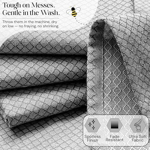 Grey Honeycomb Kitchen Towels 12 Pack, 16x26 Inch, 100% Cotton, Fast