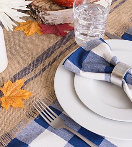 DII Jute Burlap Table Runner, 14x72, Double Border Blue, Farmhouse