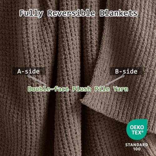 WDCOZY Taupe Waffle Throw Blanket for Couch Bed, Reversible Super Soft