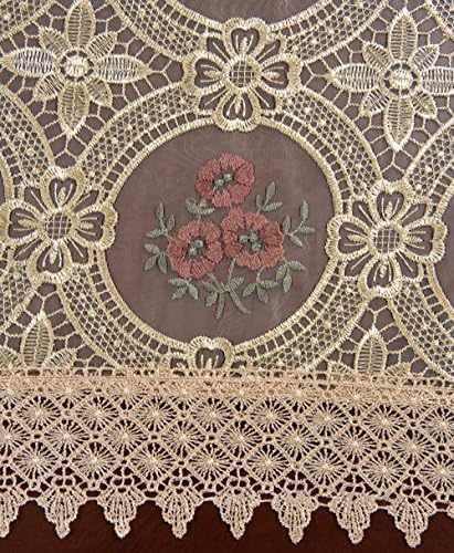 Simhomsen Vintage Beige Tablecloth Linen Embroidered Floral Lace