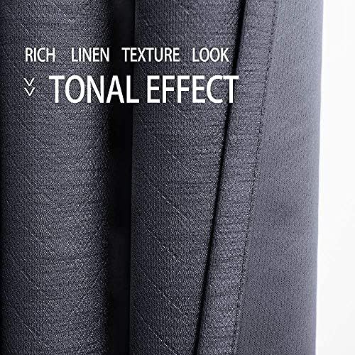 Treatmentex Grey Linen Blackout Curtains for Bedroom 63" Geometric