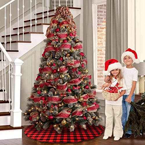 OurWarm 48 Inch Red and Black Buffalo Plaid Tree Skirt