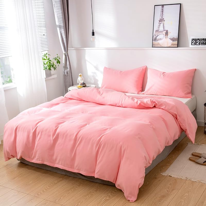 3‐Piece Solid Duvet Cover Set, Solid Color Soft Brushed Microfiber