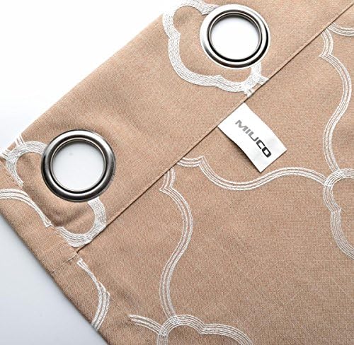MIUCO Moroccan Embroidered Semi Sheer Curtains Faux Linen Grommet