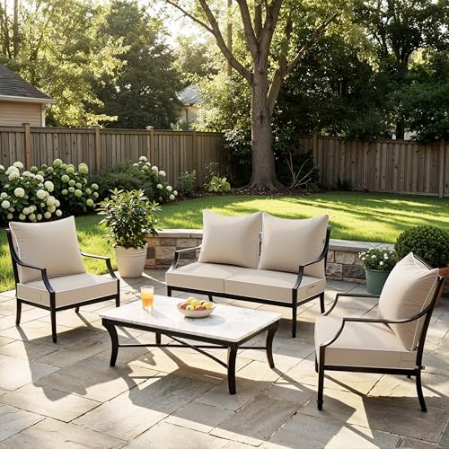 MIULEE Beige Outdoor Seat Cushion 24x24 Inch Set of 4 Waterproof