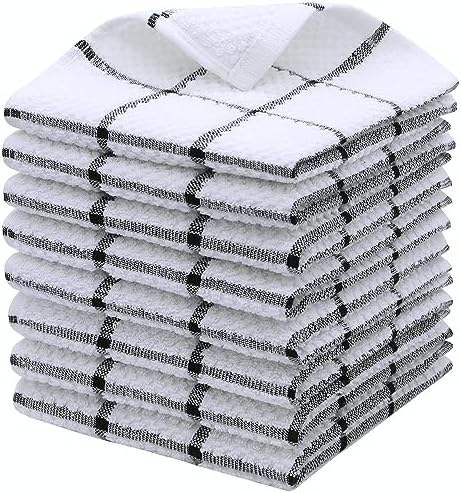 Cotton Dish Cloths, Dish Rags Set of 8, 12Inch x 12Inch,Black Plaid