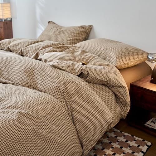 Gingham Duvet Queen Size Cover Beige Boho Queen Comforter Cover Set