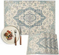 Placemats Set of 8, Beige Green Boho Woven Placemat, Linen Place Mats