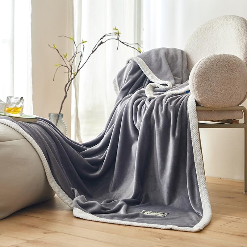 Fleece Bed Blanket Throw, Double-Sided Brushed Flannel, Lightweight