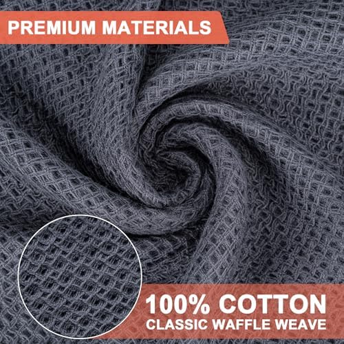 BOOMIBOO 4-Pack Dish Towels,100% Cotton Waffle Weave,13x28 in,Grey