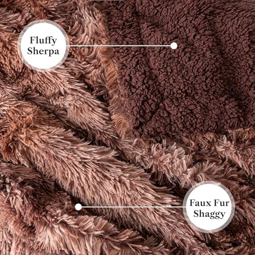 PAVILIA Tie Dye Brown Fluffy Fuzzy Faux Fur Twin Blanket Couch Bed
