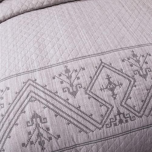 DaDa Bedding Twin 2-Piece Quilt Set, Heather Grey Embroidered