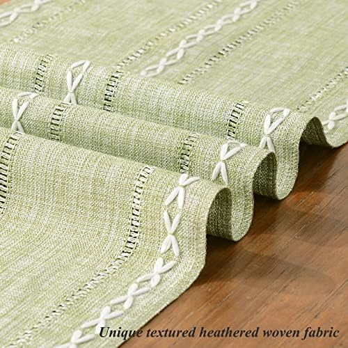 Wracra Rustic Linen Table Runner, Sage Green Table Runners 90 inches