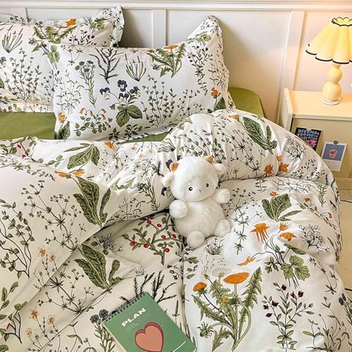 Floral Duvet Cover King Size - Blue Green Yellow White Flower Leaf