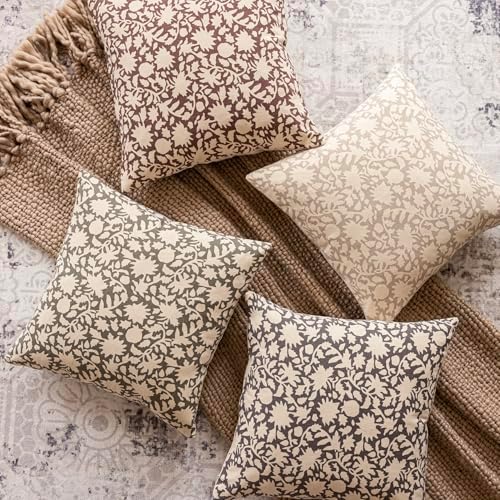 Foindtower Set of 2 Decorative Neutral Floral Throw Pillow Covers