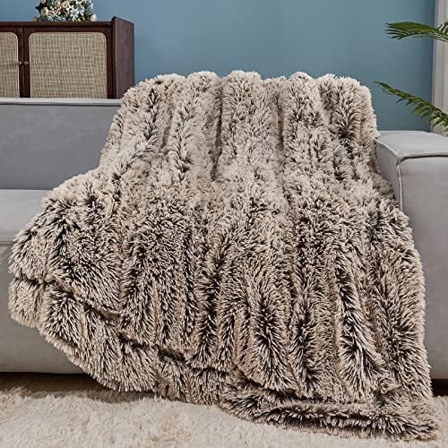 GONAAP Fuzzy Faux Fur Twin Blanket for Couch, Frosty Brown, 60"x80"