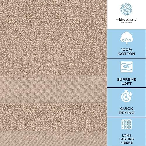 White Classic 12 Luxury Taupe Washcloths 13 x 13 and 4 Luxury Taupe