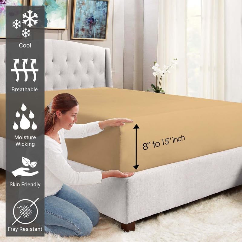 Pizuna Full Cotton Fitted Sheet 400 Thread Count Tan