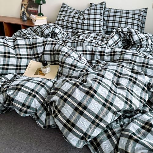 HighBuy Grey Gingham Plaid Duvet Cover King Size 3 Pieces – Comfy Soft