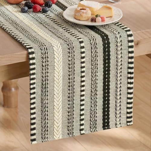 Artoid Mode Black Farmhouse Stripe Braided Table Runner 12x90 Inch