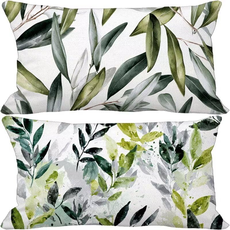 Sage Green Pillow Covers 12x20 Set of 2 Throw Pillows Covers Leaf
