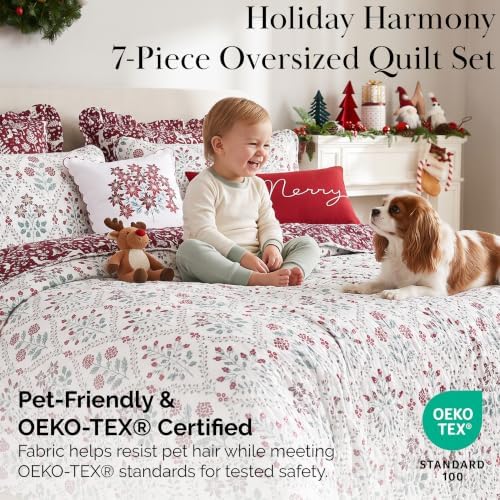 Reversible Christmas Quilt Queen Size/Full Size 7 Piece Set Holiday