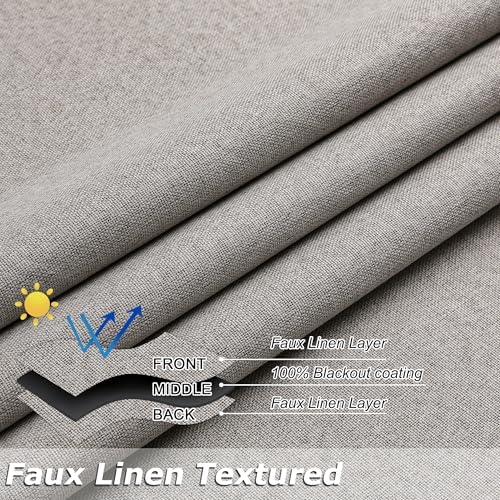 THOOO 100% Blackout Curtains Natural Linen Textured Blackout Curtains