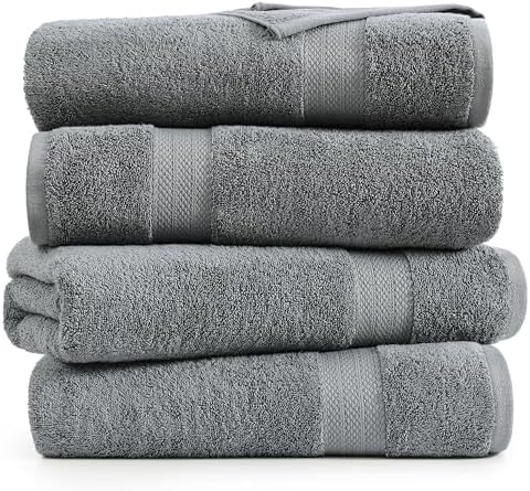 LANE LINEN Towel Set Quick Dry 100% Cotton 4 Piece Soft - Cool Grey