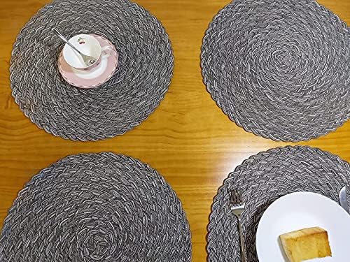 Zupro Round Placemats Set of 6,15" Cross Braid Cotton Table Mats-Dark