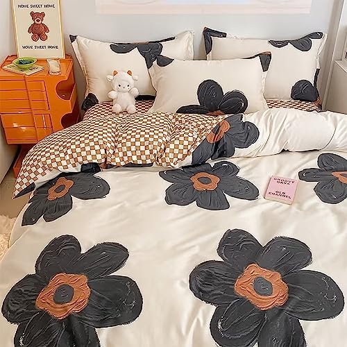 Houseri Black Sunflower Comforter Set King Beige White 3D Floral