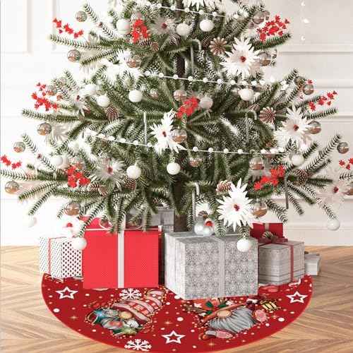GAGEC 18 Inch Red Glitter Gnome Christmas Tree Skirt