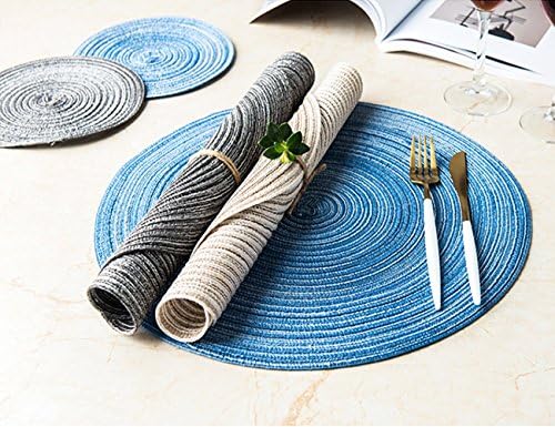 LEVINIS Beige Placemats, 14-Inch Round Placemat Braided Woven