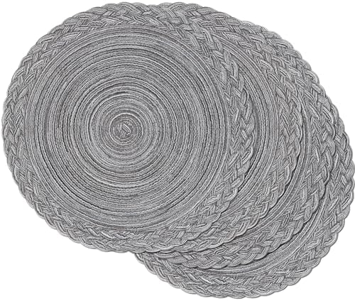 SHACOS Round Placemats Set of 4 Boho Braided Border 15 inch Circle